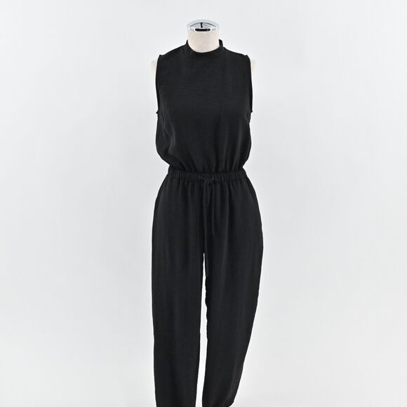 GILLI Jumpsuit Womens Size S Black Sleeveless Mock Neck Drawstring Waist Jogger - Picture 1 of 14